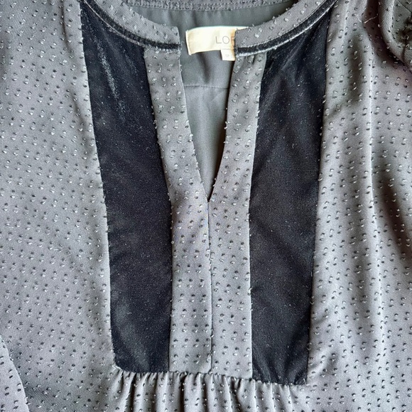 LOFT Petites Swiss Dot Velvet Trim Black Long Sleeve Blouse Size SP - Picture 4 of 11